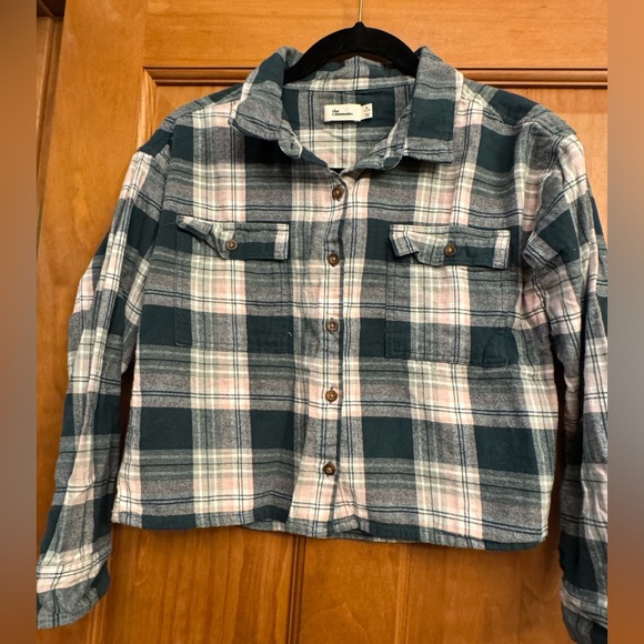 The Commons Cropped Flannel, Green, sz L - Picture 3 of 3